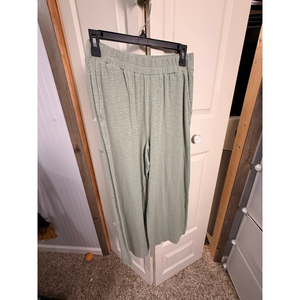 Double Zero Womens Sage Green Knit Wide Leg Elastic Waist Lounge Pants Small